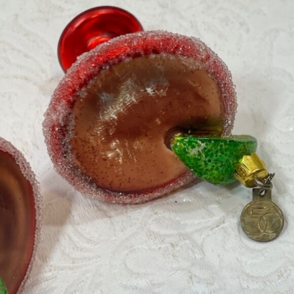 TWO Red Mini Christmas Margaretta Hand Blown Hanging Ornaments 2"x2" - Picture 7 of 12